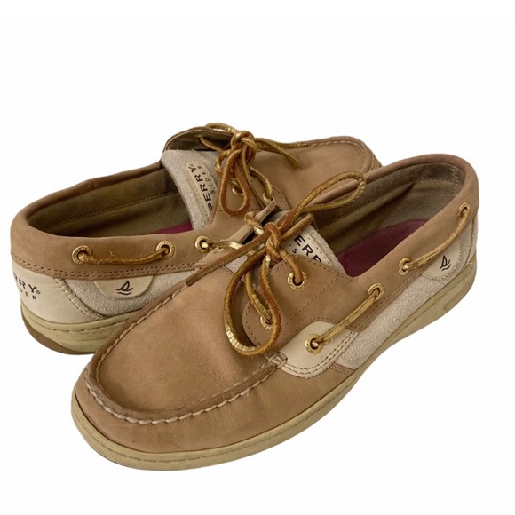 Sperry Tan Leather Sparkly Boat Shoes - Picture 1 of 11